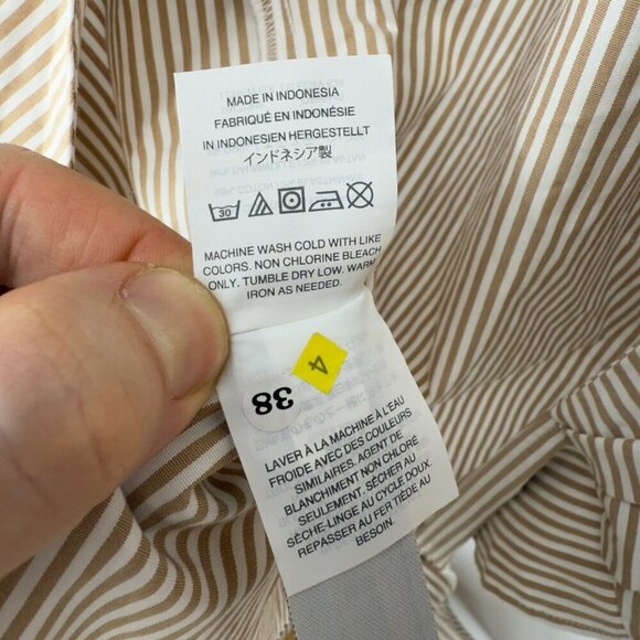 J. CREW *NWOT Tie Waist Wrap Mandarin Collar White & Moka Brown Striped Blouse S - Picture 4 of 6